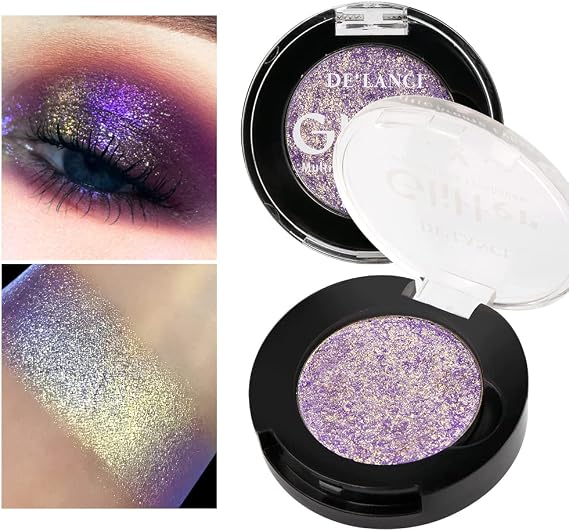 Afflano Purple-Gold Duo Chrome Multichrome Holographic Glitter Eyeshadow, Color Change Sparkle Chameleon Luminizer Highlighter Makeup