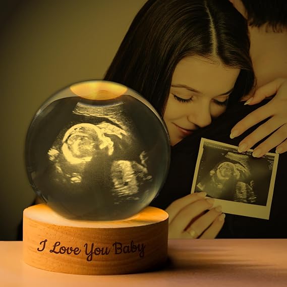 Custom Crystal Ball with LED Light Base,Personalized Baby Scan Photo Frames