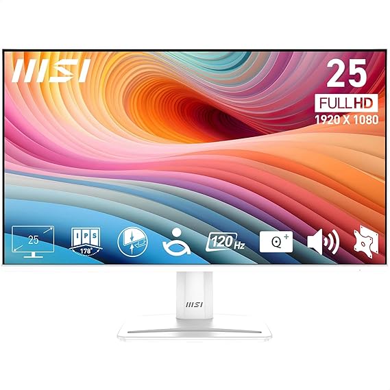 MSI 24.5" PRO MP251W E2, Kurumsal Monitör, FHD, 16:9 Flat, IPS, 120HZ 1ms Adaptive-Sync Beyaz