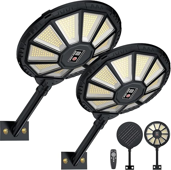 YACAISI Solar Street Lights Outdoor, 8500K Solar Lights Outdoor Waterproof, Motion Sensor Dusk to Dawn Flood Light for Yard,Parking Lot, Courtyards,Garages [Energy Class G]