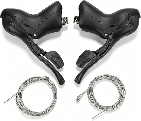 2個 バイクシフターブレーキレバー シフターケーブルとブレーキケーブル付き 2x7スピードアルミニウム合金PVC 7 8 9スピード自転車アクセサリー ロードバイク用
