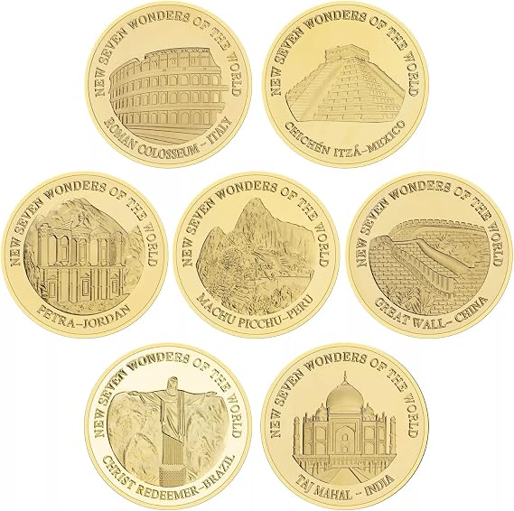 7pcs Seven Wonders Commemorative Coins Gold Plated Collectible Coin Gold Challenge Coin Art Commemorative Coins