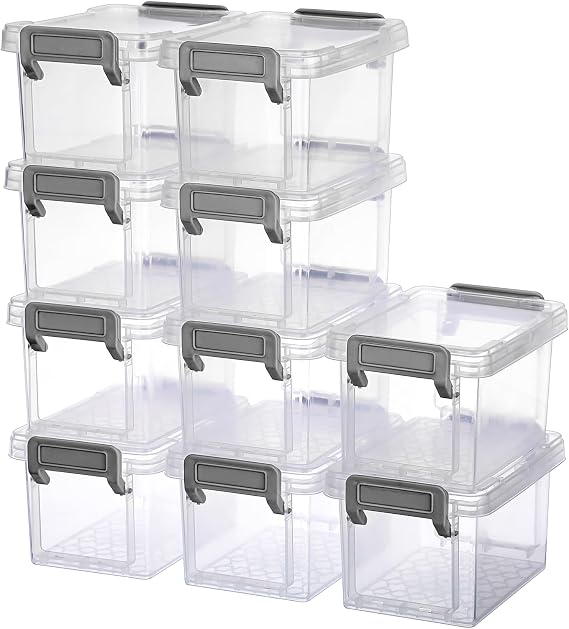 BSTKEY 10pcs Plastic Small Storage Containers with Lid, Clear (12*8*7cm)