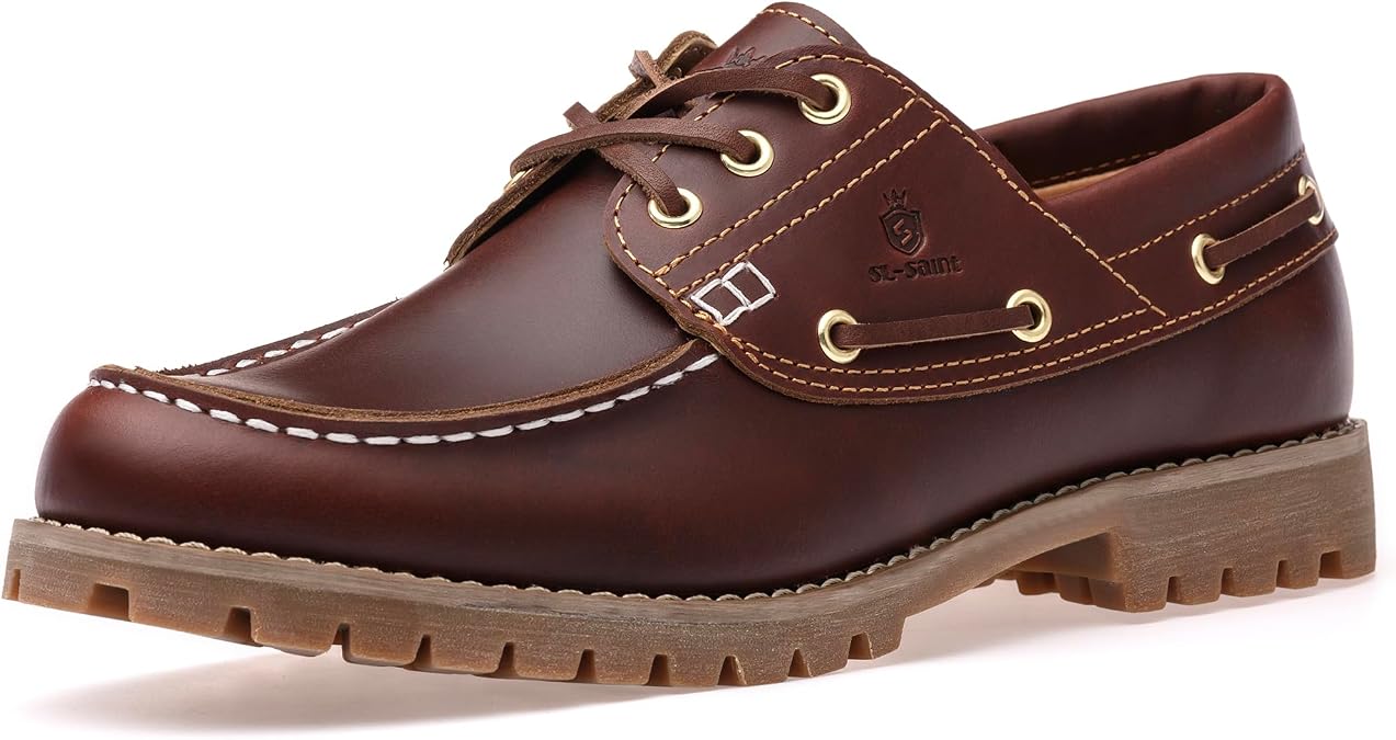 Handmade Men's Boat&Deck Shoes Classic Moc Toe Lace Up Genuine Full Grain Leather Comfortable Fashion Casual