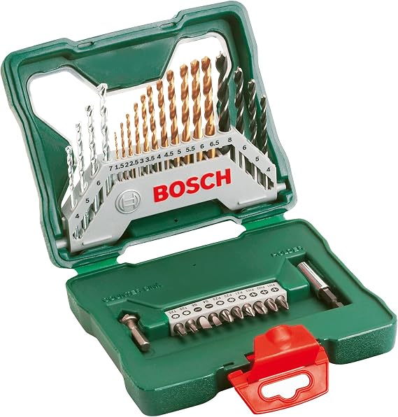 Bosch Home and Garden X/Line 30 Parça Titanyum Aksesuar Seti, Matkap uçları, Vidalama uçları, Üniversal Tutucu, Havşa açıcı, Uzun Ömürlü, Yeşil
