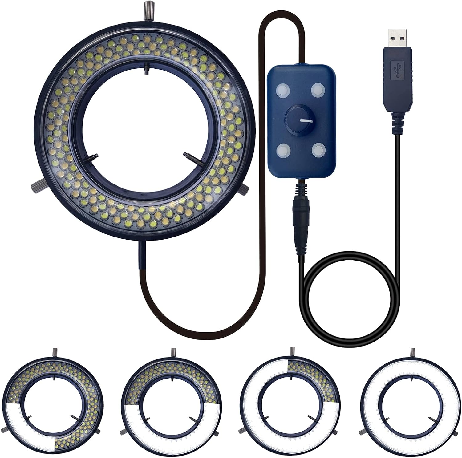 Microscope Light LED Ring Illuminator, USB 144 LEDs with 4 Lighting Zone Adjustable for Industry Digital Monocular Binocular Trinocular Stereo Microscope Camera
