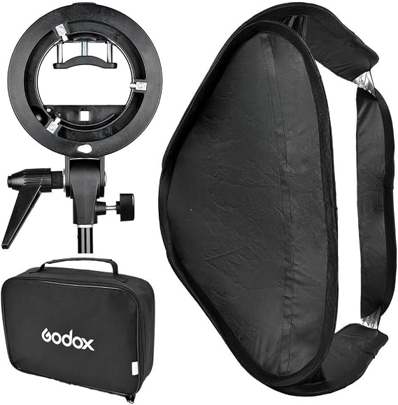 Godox Softbox 60x60 Foldable Universal with S Style Speedlite Bracket for Flash Bowens Mount Accessories Direction Adjustable with TARION Flash Diffuser