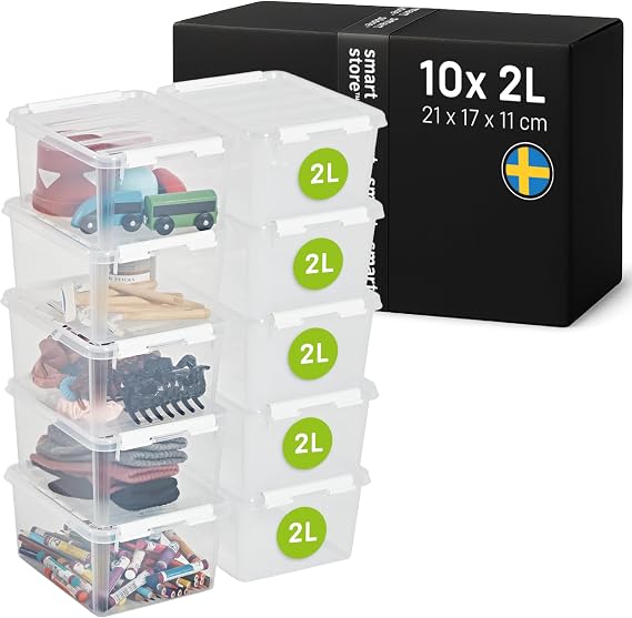 SmartStore Storage Boxes with Lid, 10 x Small 2L | 21 x 17 x 11 cm