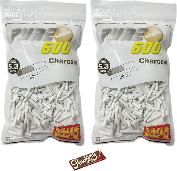 2 PURE Pure Hand Winding Super Slim Charcoal Filter Value Pack 600 Paper Set of 1 Filter + Smoking Brown Single