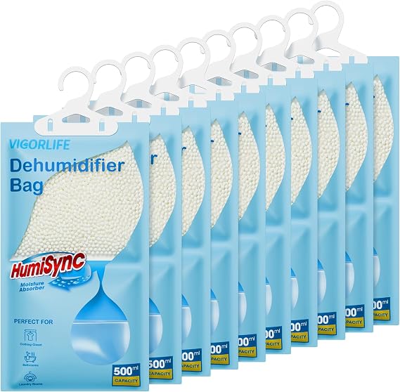 Moisture Absorber Dehumidifier – 10 x 230g, Condensation Remover for Damp, Mould, Dehumidifiers for Home, Attracts Extra Moisture From Bathroom, Kitchen, Wardrobe, Caravan, Office