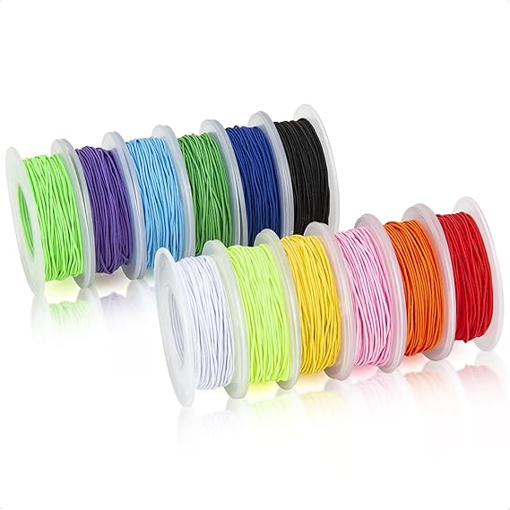 Elastic Thread for Bracelets 1 mm 12 Colours, Durable with Spool