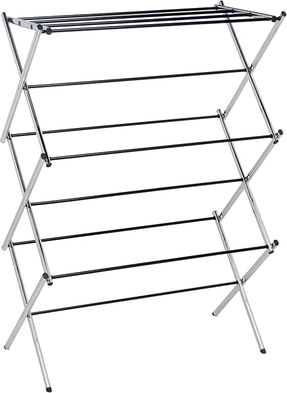 Amazon Basics Folding Clothes Drying Stand Chrome Alloy Steel 14.5 x 29.5 x 41.8 inches Length x Width x Height