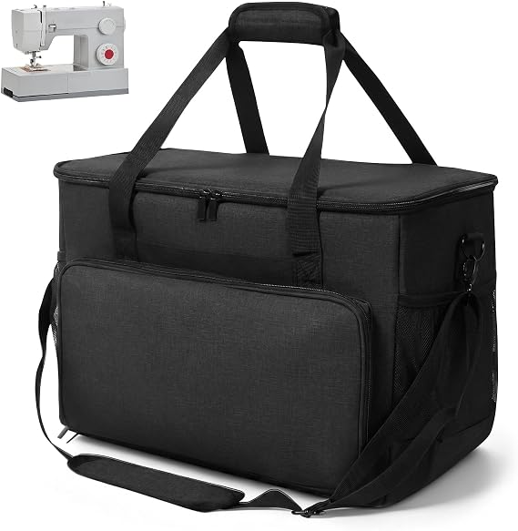 Sewing Machine Bag, 43x24.5x32cm Sewing Machine Tote Bag with Padding Shoulder Strap, Portable Storage Organizer Bags for Most Standard Machines(Black)