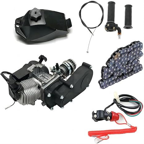 49CC 2-Stroke Engine Motor Kit Pull Start Mini Bike Engine Motor Single Cylinder Air Cooled Engine Motor For Most 49cc Mini Pocket Bikes Mini Dirt Bikes ATV Scooters