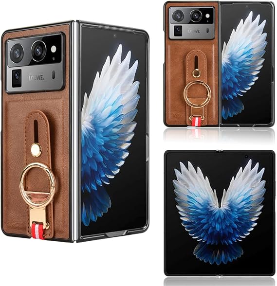 SHIEID Leather Case Compatible with Tecno Phantom V Fold2 Case, With Strap Premium PU Leather Tecno Phantom V Fold2 Case, Cover for Tecno Phantom V Fold2-Brown