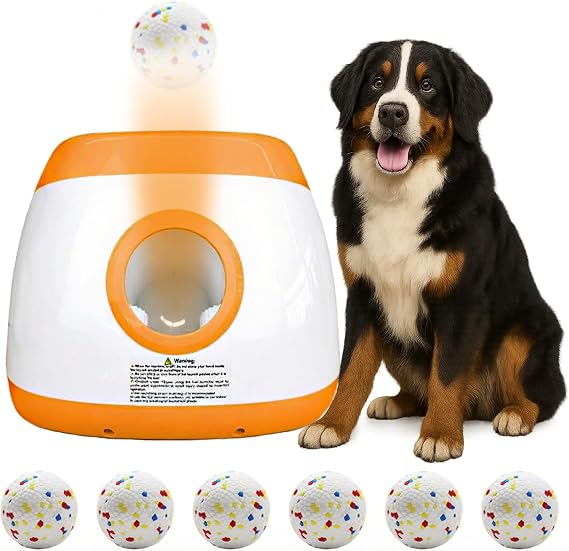 Large Automatic Dog Ball Launcher with 6 ETPU Balls (2.5"), Dog Ball Thrower for Medium & Large Dogs, 3 Adjustable Distance 26-78FT, Remote Control Interactive Ball Launcher for Outdoor