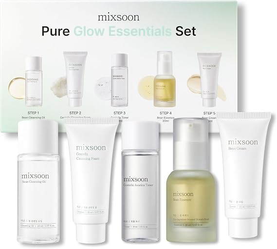 mixsoon Pure Glow Essentials 5-Step Kit, Gentle & Moisturizing, For All Skin Types, 5 Items Korean Glass Skin Skin Care