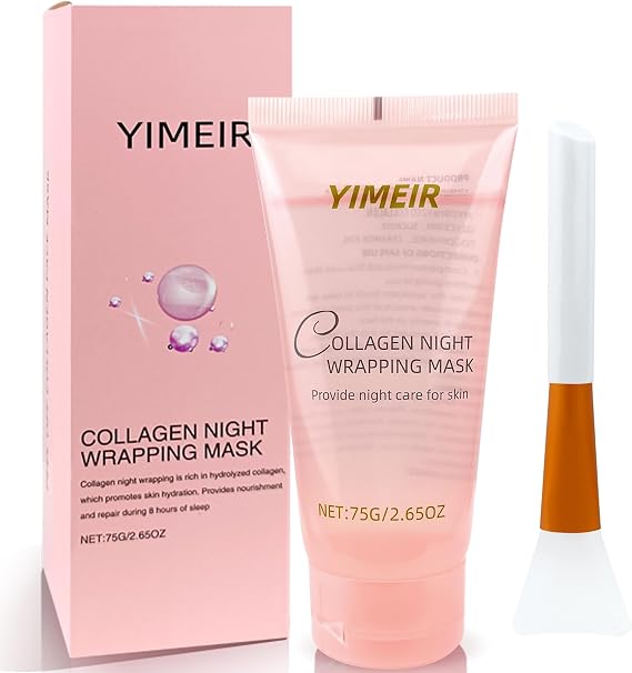 Collagen Night Wrapping Mask with Brush, Wrapping Peel Off Facial Mask Pack | Firming, Depuffing & Hydration Collagen For Refined, Glass Skin & Face Contour Support | Korean Skin Care