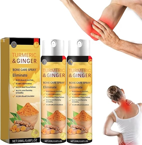 Joint & Bone Therapy Turmeric Ginger Treatment Spray,Turmeric Ginger Bone Therapy Spray,Turmerics Joint Pain Relief Sprays,Arthritis Relief Sprays for Knees,Shoulders,Back,Legs (2 Pcs, 20ml)