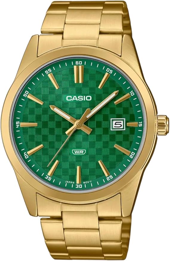 Casio Men's Watch - MTP-VD02B-1EUDF Black Dial, Gold/Green , Bracelet