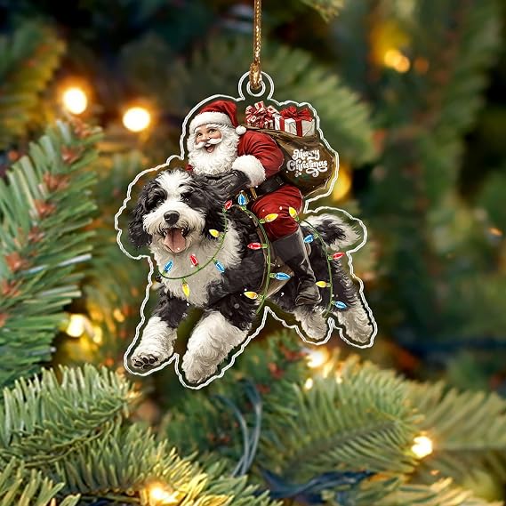 Funny Christmas Decoration Bernedoodle Santa 2025 – 2D Flat Acrylic Santa Claus and Dog – Unique Bernedoodle Christmas Decoration 3.5 inches