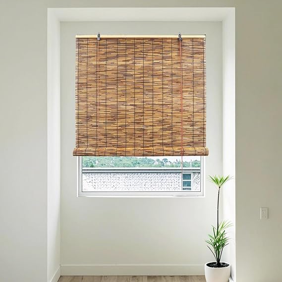 Light Filtering Shades Bamboo Roll Up Blind for Windows 28 30 36 38 40 44 48 52 56 58 60 64 68 72, Outdoor Patio Backyard Roller Shade Cordless, Easy to Install(44 inch x 72 inch)