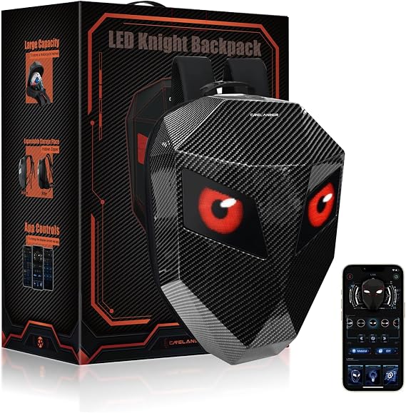 Crelander LEDオートバイバックパック、プログラム可能なナイトライダーヘルメットバッグ、LEDディスプレイ付き、ハードシェルラップトップバッグ。