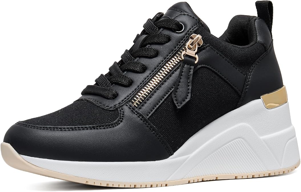 ANJOUFEMME Womens Wedge Trainers Platform Shoes for Women Ladies Heeled Casual Comfortable Trainers