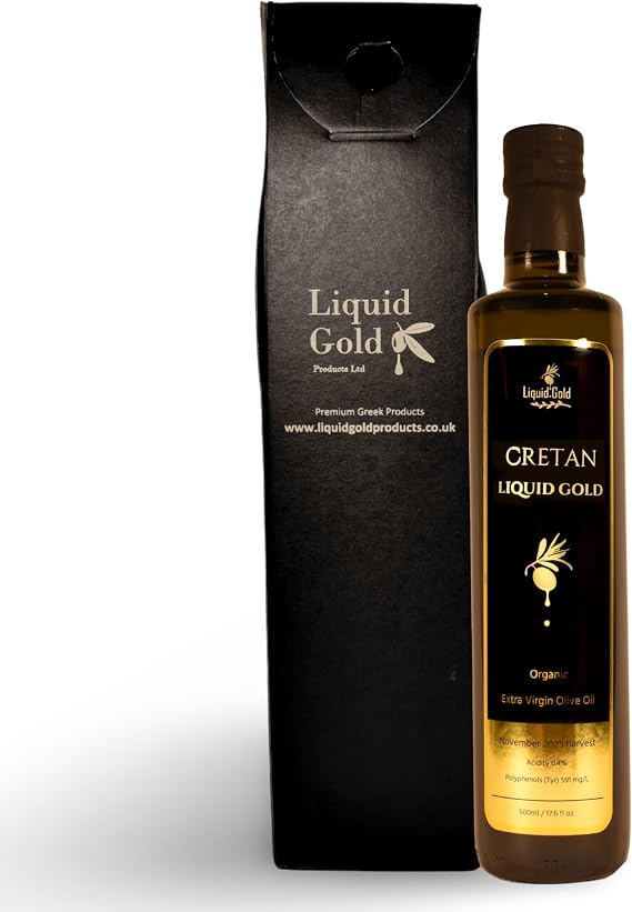 Liquid Gold Cretan Organic Extra Virgin Olive Oil | Premium High-Polyphenol Cold-Pressed EVOO | Authentic Greek Olive Oil for Daily Use | 500ml Bottle Gift Box