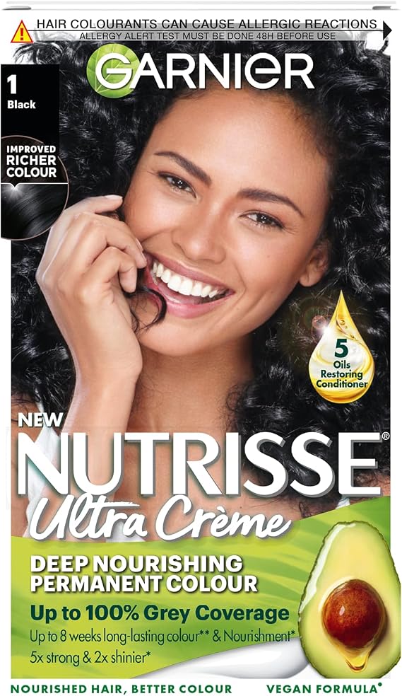 Garnier Nutrisse Ultra Crème Permanent Nourishing Hair Dye, 1 Black