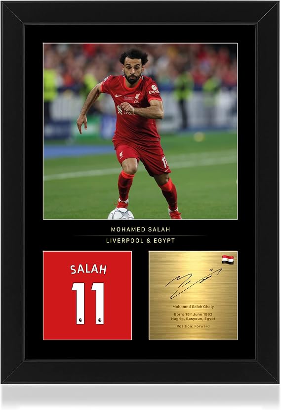 Win FC Mo Salah Signed A4 Framed Photo Display - Reproduced Digital Signature - Gift For Liverpool Fans