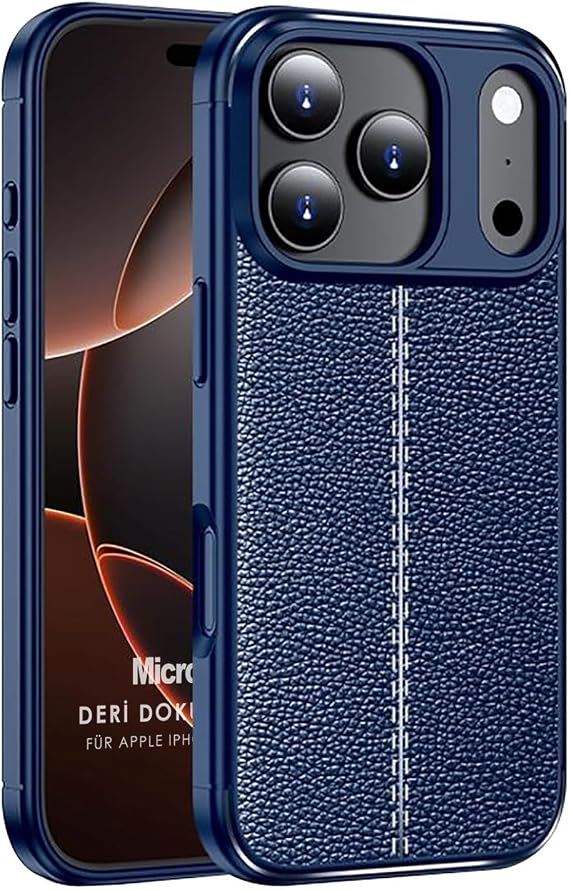 Microsonic Apple iPhone 17 Pro Max için Kılıf Deri Dokulu Silikon Lacivert [iPhone 17 Pro Max ile Uyumlu Kılıf - Lacivert]