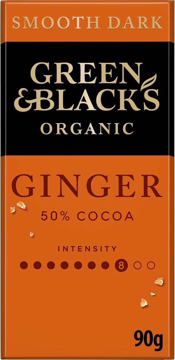 Green & Black's Organic Ginger Dark Chocolate Bar, 50% Cocoa, 100g (1-Pack)