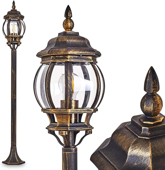 HOFSTEIN Lentua Outdoor Floor Lamp Outdoor Path Light Made of Metal/Plastic in Brown/Gold/Clear Antique Retro Vintage Design Path Light for Garden Outdoor Yard 120 cm E27 IP44