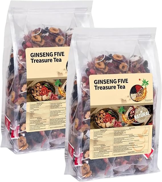 Ginseng Six Treasure Tea, Ginseng & Mulberry Herbal Tea, Ginsengs Five Treasures Tea Kidney Teas, 7 Precious Ingredients Formula, Kidney Care TeaBags for Women and Men (2 pack (50pcs))
