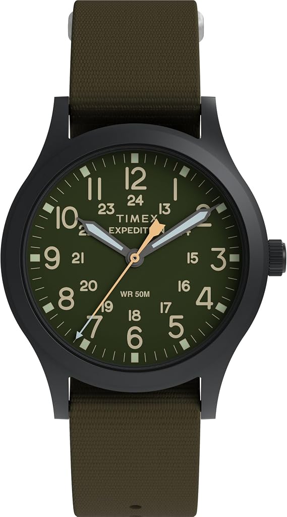 Timex メンズ Expedition Scout 36.5mm 腕時計 - グリーンスリップスルーシングルレイヤー グリーンダイヤル ブラックケース