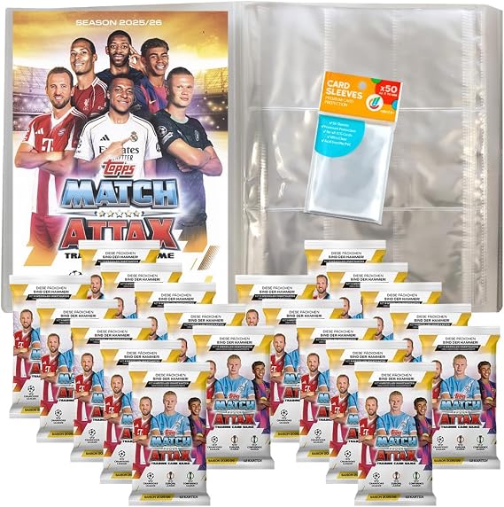 Bundle with Topps - Match Attax Champions League 2025/26 - Trading Cards - 1 Empty Portfolio Folder + 20 Boosters + Exclusive Collect-it Cases