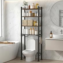 GloTika 4-Tier Over-The-Toilet Storage Rack, Bathroom Organizer Shelf Over Toilet with Adjustable Shelf, Freestanding Space Saver Bathroom Shelves Above Toilet for Room, Black