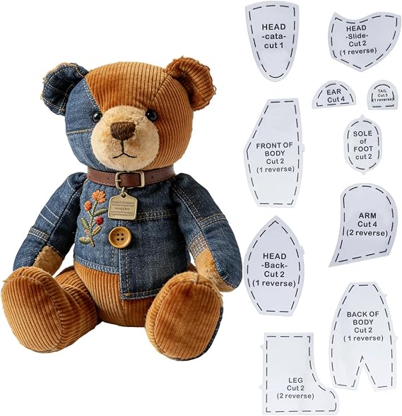 10Pcs Memory Bear Sewing Patterns 15 Inch Acrylic Reusable Memory Bear Quilting Template Bear Sewing Template for Sewing Gifts