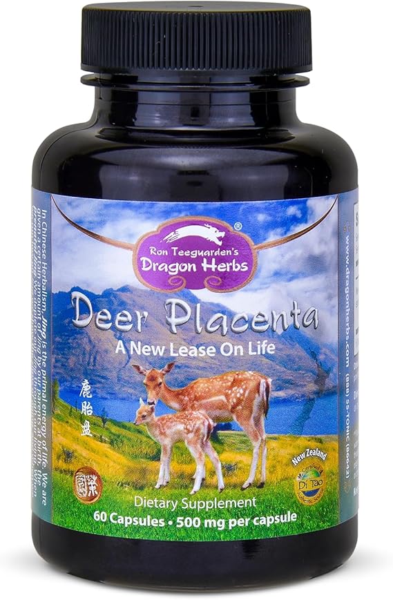 Dragon Herbs Deer Placenta Capsules | Deer Placenta Supplement to Support Vitality & Wellness | All Natural Ingredients, Non-GMO (60 Capsules, 500 mg Per Capsule)