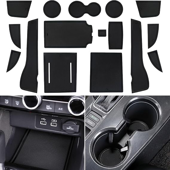 Center Console Liner for Honda Civic 11th Gen Sedan Accessories 2022-2024 2025 2026, Cup Holder Mat, Coaster Trim, Door Slot Pad, Non-Slip Interior, Custom Rubber Decoration Insert (16pcs Black)