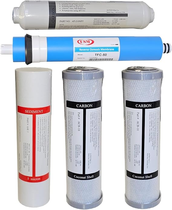 ALTON Commercial Grade Standard Size replacement filters for all standard RO systems, get two times extended service life save time & money Compatible to brands Watts, APEC, iSpring a set of 5 filters