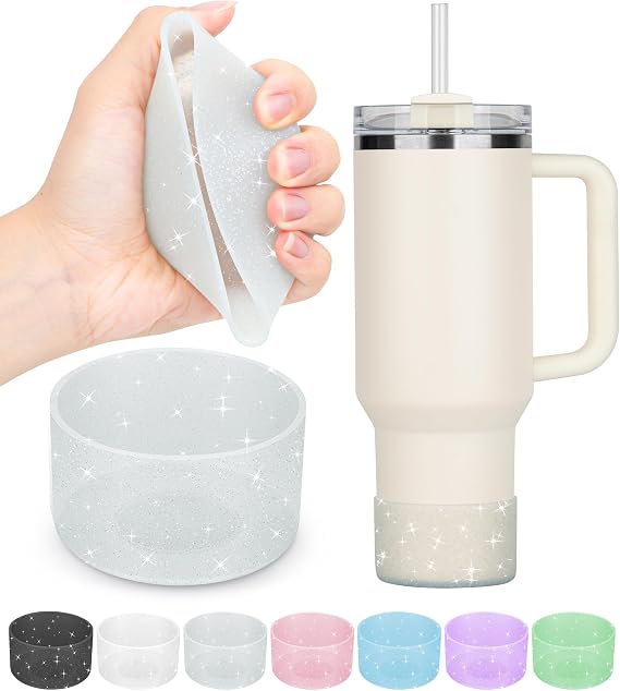 PICcircuit 2pcs for Stanley Boot, Silicone for Stanley Cup Boot 200-40oz and for Hydroflask Boot 355 - 640g Glitter for Stanley Cup Accessories Tumbler Accessories for Stanley Bottom Cover.Grey