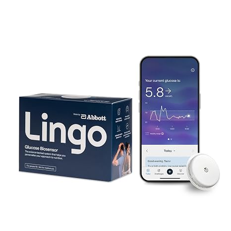 Lingo Continuous Glucose Monitor (CGM). Tracks 24/7. Made by Abbott