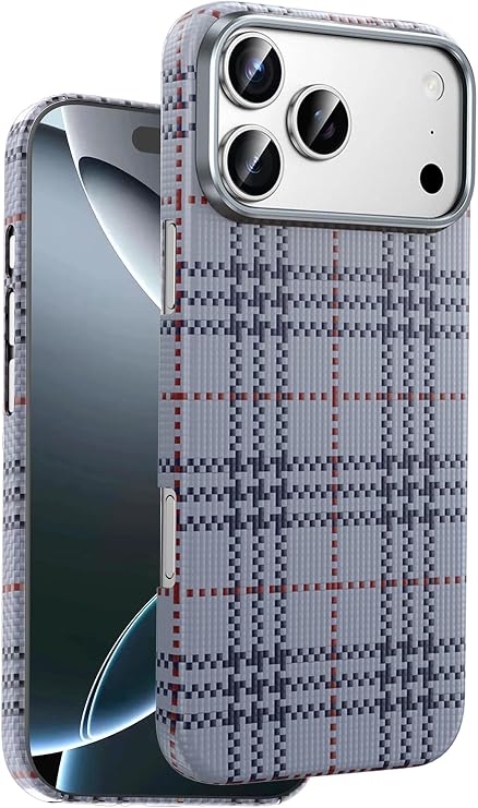 CONSTRAIN - iPhone 17 Pro ile uyumlu Kılıf Ultra Slim Kumaş Desenli Karbon Scots Kevlar Magsafe ile uyumlu Kapak - gri