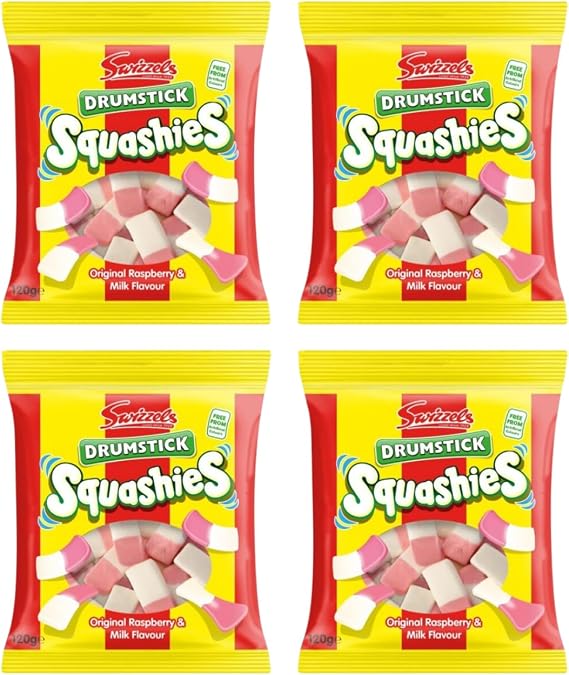 Squashies Drumsticks Sharing Bag Bundle - Original Raspberry & Mik Flavour - 4 x 120g Bags