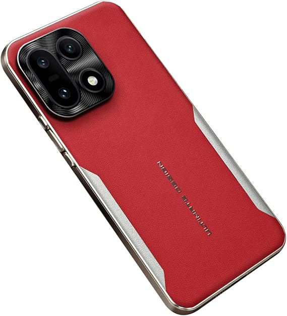Plating Case for OnePlus 15, Metal Camera Anti-Scratch Leather Case Litchi Texture Luxury Slim Cover,Red,15