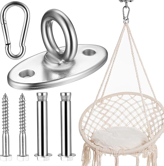 wugongshan Ceiling Hooks Heavy Duty Swing Hangers, Stainless Steel Swing Hooks for Hanging, Eye Plates Hammock Hooks for Gym Home Yoga Punch Bag Swing Chair Suspension Brackets with 500 kg Capacity