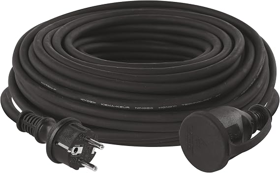 EMOS Extension Cable IP44 30 m, 1 Schuko, Waterproof, Shock, Oil, Temperature, 230 V 16 A 3680 W, Rubber H07RN-F3G 1.5 mm², Black