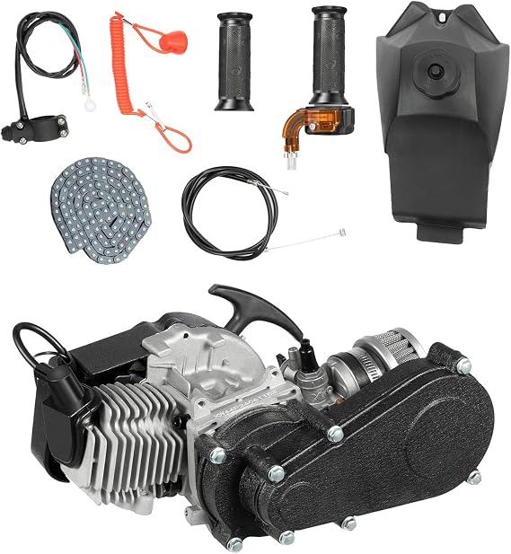 49CC Mini Engine 2 Stroke Motor Complete Engines Mini Gear Carburettor Pocket Bike Motor Single Cylinder Complete Engine Motor for Mini Pocket Dirt Bike ATV